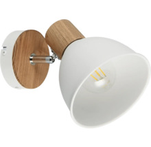 Lampa de perete albă cu detalii din lemn