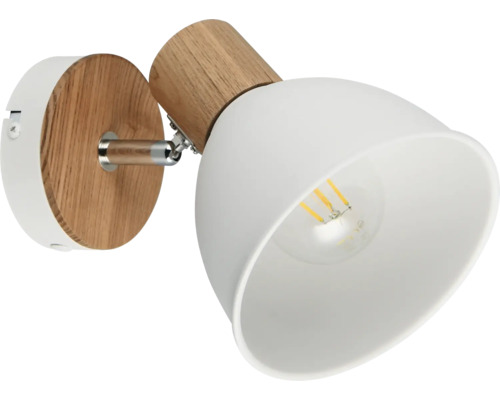 Lampa de perete albă cu detalii din lemn