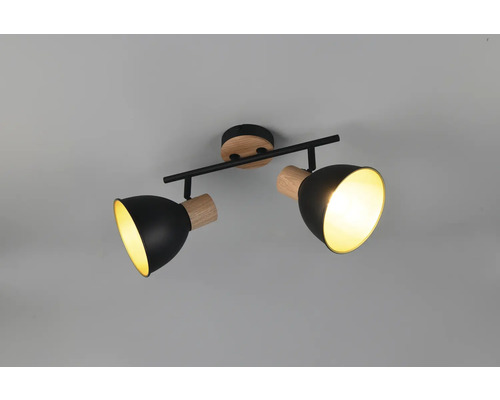 Șină spoturi Delume E27 max. 2x60W, lemn metal/negru Lumină de plafon cu două spoturi, lemn și metal