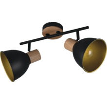 Lumină de plafon cu două spoturi din lemn și metal