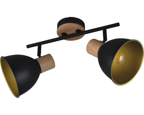 Lumină de plafon cu două spoturi din lemn și metal