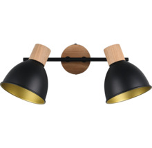 Lumină de perete cu două abajururi din lemn și metal