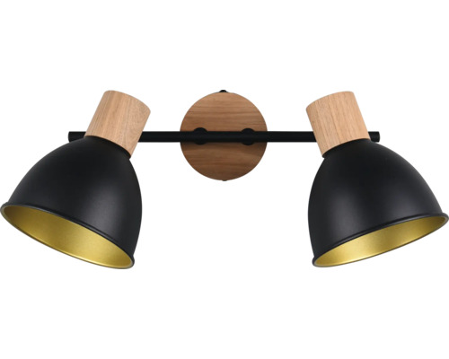 Lumină de perete cu două abajururi din lemn și metal