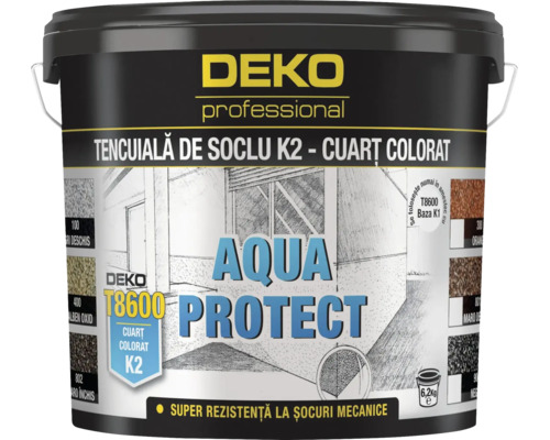 Tencuială de soclu Deko Professional K2 Aqua Protect T8600 cu cuarț colorat, 6,2 kilograme.