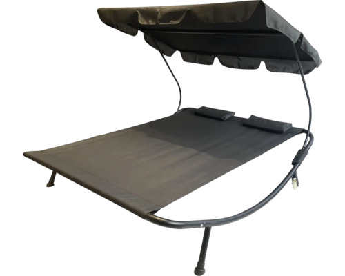 Balansoar dublu 200x175x130 cm negru Șezlong dublu cu copertină de soare și perne pentru grădină