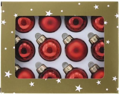 Set globuri Crăciun din sticlă Ø 3 cm roșu 12 buc. Pachet cu douăsprezece globuri roșii de Crăciun