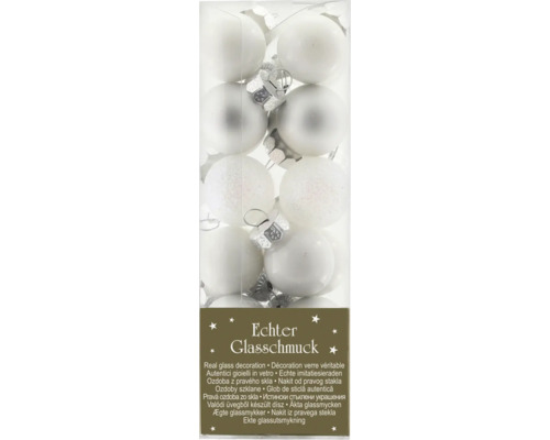 Set globuri Crăciun din sticlă Ø 2 cm alb 24 buc. Pachet de globuri de Crăciun din sticlă