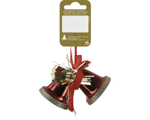 Ornament de brad de Crăciun cu două clopoțele și fundă