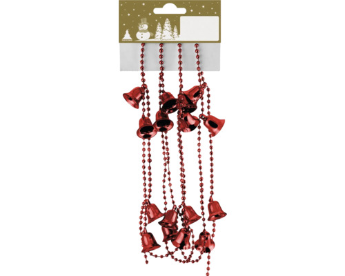 Decorațiune lănțișor cu clopoței din plastic 180 cm roșu Decorațiuni pentru bradul de Crăciun cu clopoței roșii și lanț de mărgele
