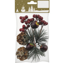 Decorație de Crăciun cu ramuri de fructe de pădure, ramuri de brad și conuri de pin