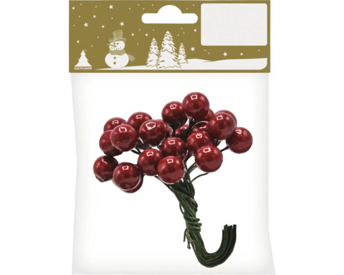 Bobițe roșii decorative pe sârmă în ambalaj