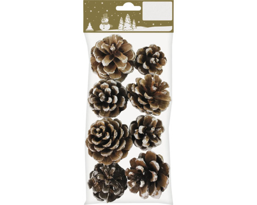 Conuri de pin decorative cu efect de zăpadă în ambalaj