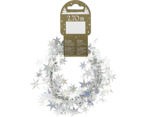 Ghirlandă cu steluțe 270 cm argintiu cu sclipici Ghirlandă argintie cu stele, lungime 2,70 metri, ca decorațiune