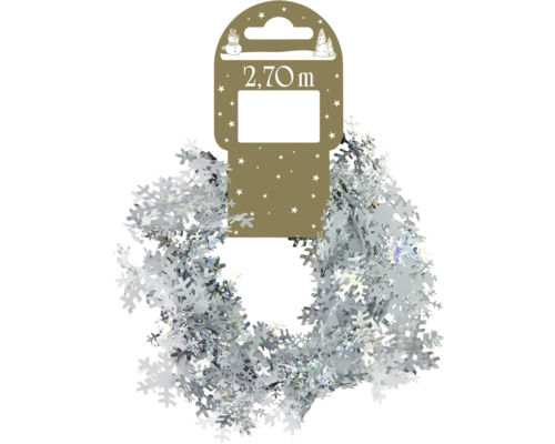 Ghirlandă cu fulgi de nea 270 cm alb Ghirlandă argintie din beteală cu model fulgi de zăpadă, lungime 2,70 metri