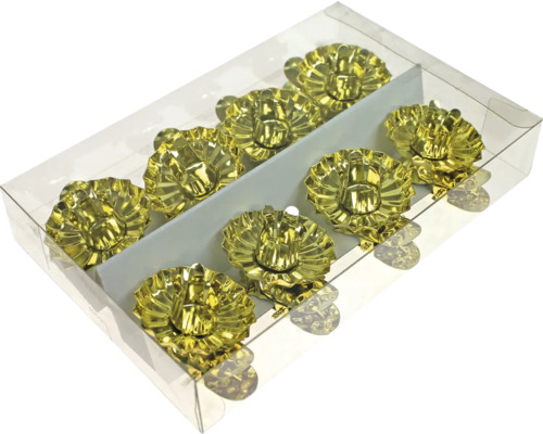 Set suport lumânări brad metal 4 cm auriu 8 buc. Pachet suporturi lumânări tip pastilă aurii