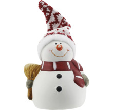 Figurină om de zăpadă cu căciulă și mătură ca decorație