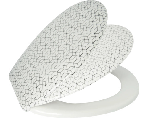 Capac WC cu model MSV Mozaic duroplast închidere lentă alb 45,5x37 cm Capac de toaletă cu model geometric