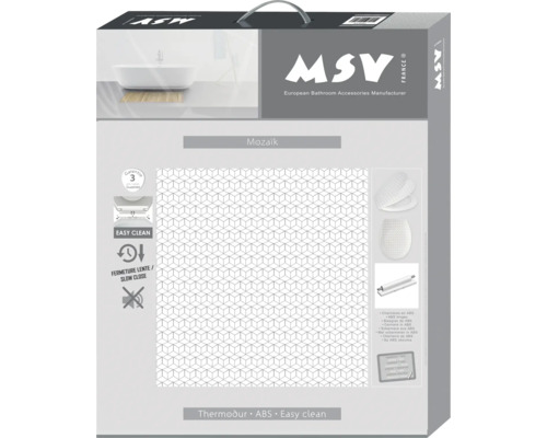 Ambalajul unui capac de toaletă MSV cu model mozaic și funcție Easy Clean