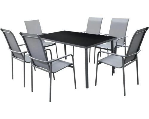 Set de mobilier de grădină cu masă metalică și șase scaune