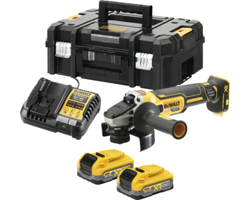 Polizor unghiular pe bază de acumulator DeWalt DCG405S2T-QW 18V, 9000 r/min, Ø125mm, M14, incl. 2x2,5Ah acumulatori și încărcător Set polizor unghiular cu acumulator DeWalt cu cutie de scule, încărcător și doi acumulatori
