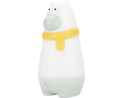 Lampă urs alb cu eșarfă galbenă ca veioză de noapte