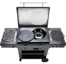 Grătar pe gaz cu capac deschis și plăci de grătar