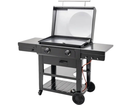 Grătar pe gaz negru cu plită deschisă și spații de depozitare