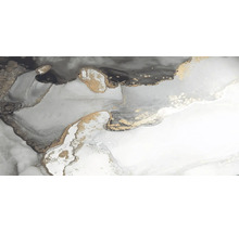 Reprezentare abstractă cu efect de marmură în tonuri de gri și auriu