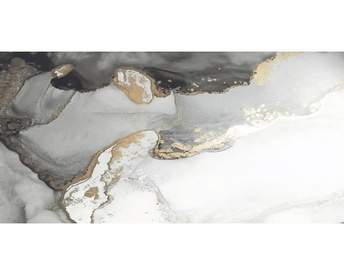 Reprezentare abstractă cu efect de marmură în tonuri de gri și auriu