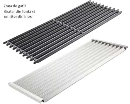 Grătar din fontă și emițător din oțel inoxidabil pentru grătar