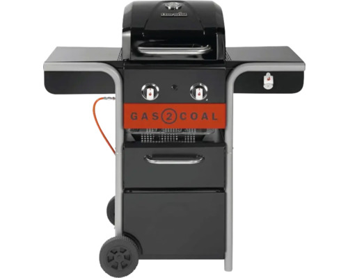 Grătar hibrid Char-Broil Gas2Coal cu două arzătoare și două mese de depozitare