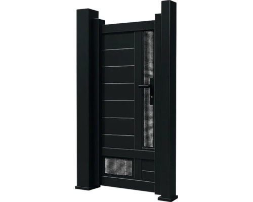 Poartă de grădină neagră cu mâner și cadru