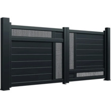 Poartă glisantă cu lamele orizontale și inserții de grilaj