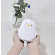 Lampă pinguin albă ținută în mâini