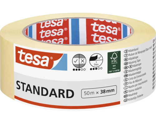 Bandă de mascare standard 38 mm x 50 m Bandă de mascare standard Tesa, 50 metri x 38 milimetri