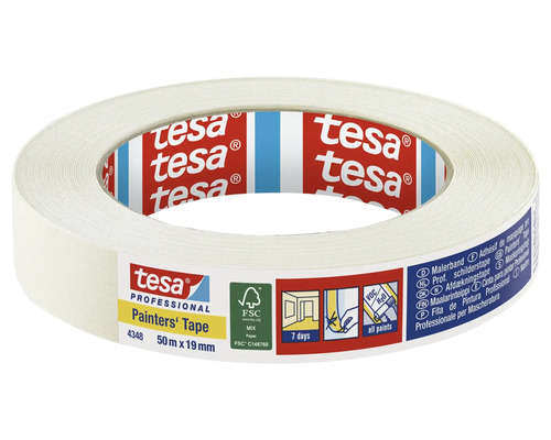 Bandă mascare premium tesa® crem 19 mm x 50 m Bandă de mascare Tesa 4348, 50 metri cu 19 milimetri