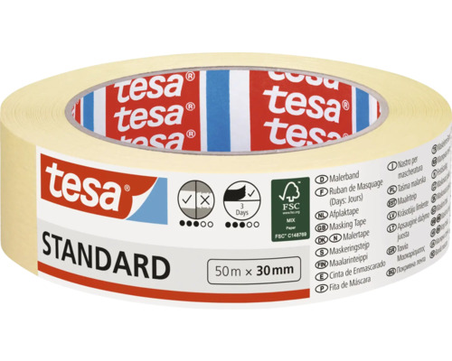 Bandă de mascare standard tesa 30 mm x 50 m Bandă adezivă de mascare Tesa Standard, 50 metri pe 30 milimetri