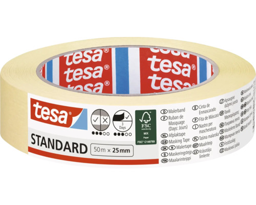 Bandă de mascare standard tesa 25 mm x 50 m Tesa Bandă de mascare Standard, 50 metri pe 25 milimetri