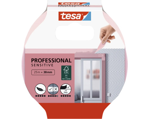 Bandă de mascare tesa® Professional Sensitive pentru tapet și suprafețe sensibile 38 mm x 25 m Pachet bandă de mascare Tesa Professional Sensitive 25 metri x 38 milimetri