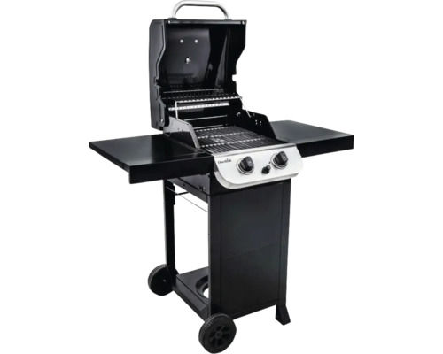 Grătar pe gaz cu două arzătoare, grătar și rafturi laterale