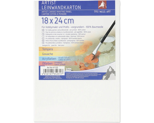 Carton pânzat pentru pictură The Wall 18x24 cm Pânză de pictură pentru artiști, 18 x 24 cm, preimpregnată, 100% bumbac