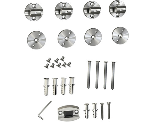 Material de fixare pentru stâlpi metalici de balustradă, inclusiv șuruburi, dibluri și cheie Allen