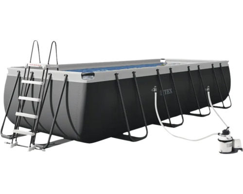 Piscină supraterană dreptunghiulară cu scară și pompă de filtrare