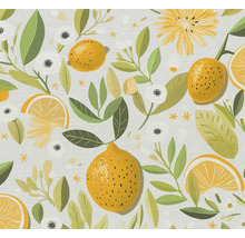 Ilustrație cu lămâi, flori și frunze