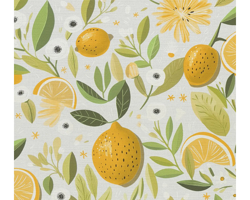 Ilustrație cu lămâi, flori și frunze