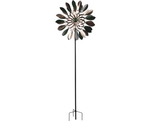 Moară de vânt metalică cu design de frunze pentru grădină