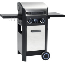 Grătar pe gaz cu capac din inox, butoane rotative și mese laterale