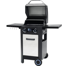 Grătar pe gaz cu capac deschis, mese laterale și dulap inferior