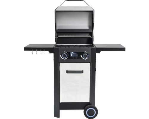Grătar pe gaz cu rafturi și roți