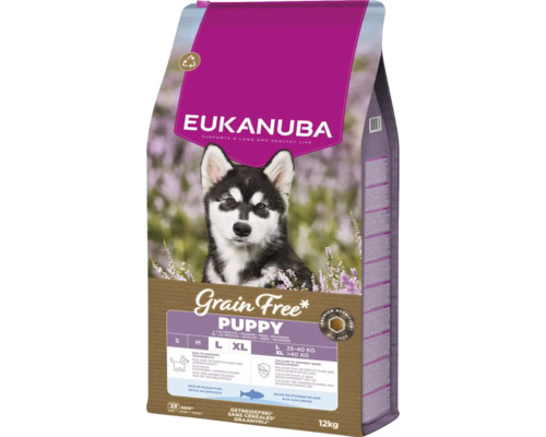 Hrană uscată pentru câini EUKANUBA Puppy Talie Mare cu pește fără cereale 12 kg Eukanuba Grain Free hrană pentru căței 12kg